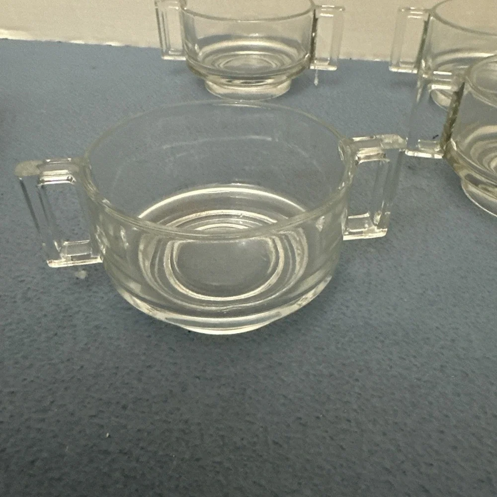 MCM Joe Colombo Arno Clear Glass Double Handled Soup Bowls from Italy - Set of 4
